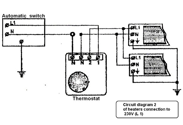CONNECTION OPTIONS of the thermostat with total load up to 3,5 kW